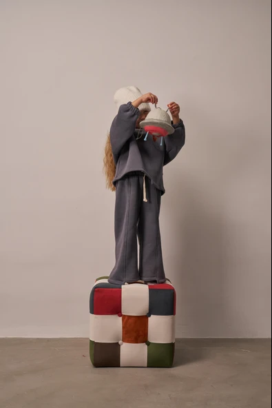 Gri Omuz Nakışlı Asimetrik Detaylı Alt Üst Takım - Resim 7