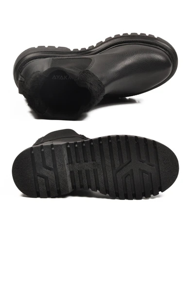 Ayakmod Siyah Cilt Kürklü Kolay Giyilebilir Kaymaz Kadın Chelsea Bot 473093 Z - 5