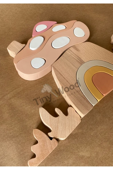 Ahşap oyuncak Mantar Ev Puzzle Eğitsel Oyuncak - 4