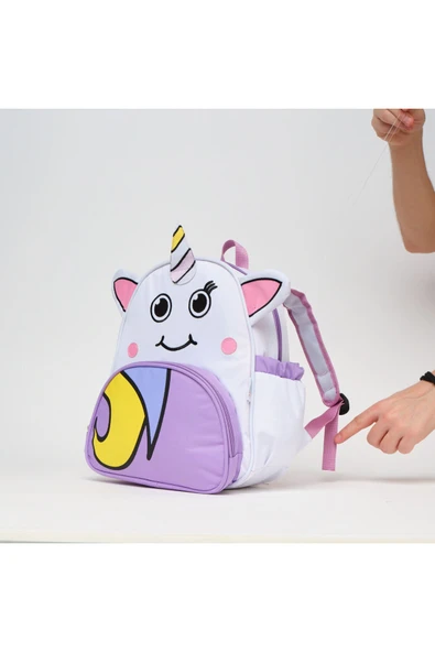 Beyaz Unicorn Anaokulu Yuva Sırt Çantası Unicorn Kız Çocuk Ana Okul Çantası - 2