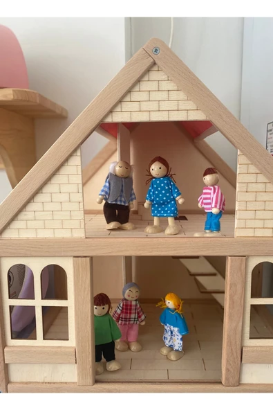 Ahşap Kukla Aile Seti 6'lı – Montessori Eğitim Oyuncağı, Oyun Evi Figürleri - Resim 7