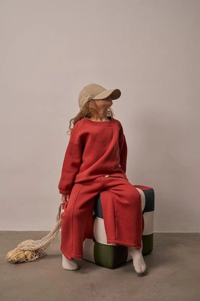 Kiremit Omuz Nakışlı Asimetrik Detaylı Alt Üst Takım - Resim 5