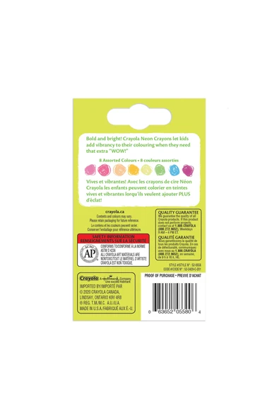 8 Neon Crayons- Amerikan-Nontoxic- 8 Neon Renk Mum Boya Seti - Resim 2