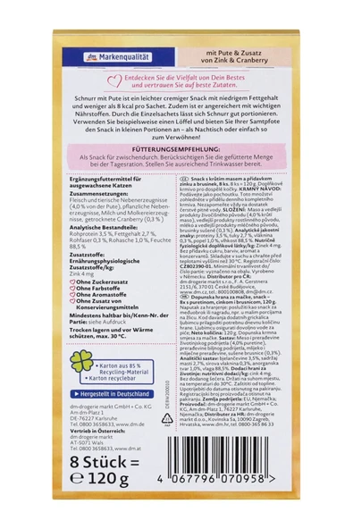 Dein Bestes Schnurr Alman Kalitesi- Çinkolu Krema Kedi Ödülü- Cranberry Ve Hindi 16 Adet - 240 gr - Resim 2