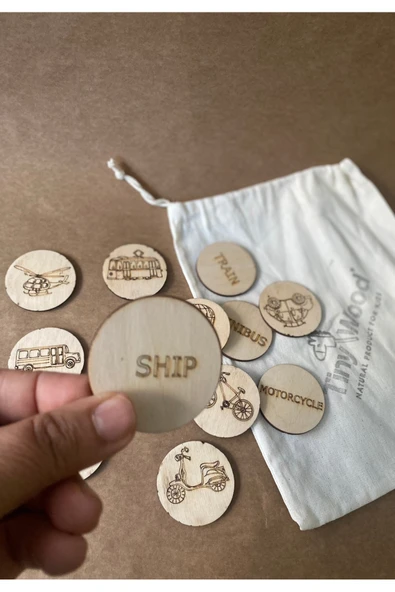 Doğal Ahşap Eğitim Kartları: Araçlar Serisi İngilizce Kelime Kartları - 3