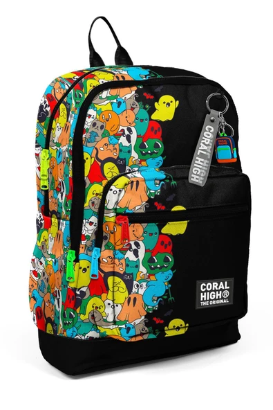 Siyah Karikatür Desenli 3’lü Okul Çanta Seti İlköğretim Çanta Seti - 4