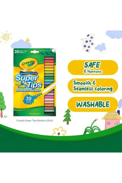 20 Super Tips Washable Markers- Amerikan-Nontoxic- 20 Yıkanabilir Kalın Uçlu Keçeli Boya Kalemi - Resim 4