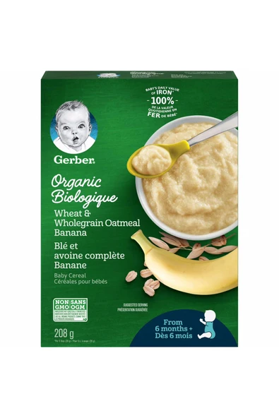 Organic- Wheat & Wholegrain Oatmeal Banana- Buğday ve Tam Yulaflı Muzlu Kaşık Mama- 6 ay- 208 Gr ürün görseli