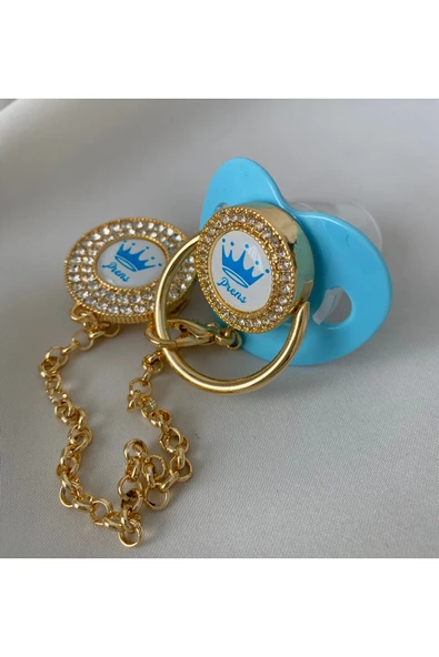 Altın Kaplama Zirkon Taşlı Emzik Seti – Maşallah İğnesi & Bebek Künyesi Dahil - Resim 10