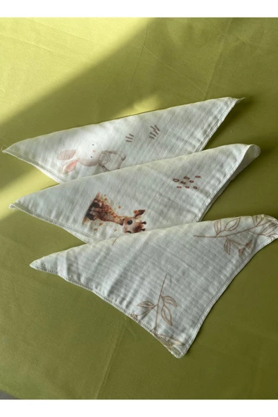 3' lü  Set Desenli Müslin Bebek Ağız Mendili %100 Pamuk 20 x 20 Cm - 6