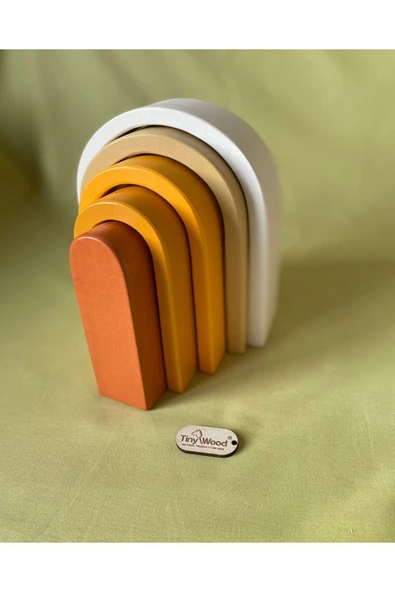 Waldorf Gökkuşağı Ev ve Ahşap U Şekli Waldorf Renkli Doğal Ahşap Eğitici Bebek Çocuk Oyuncak Seti - 4
