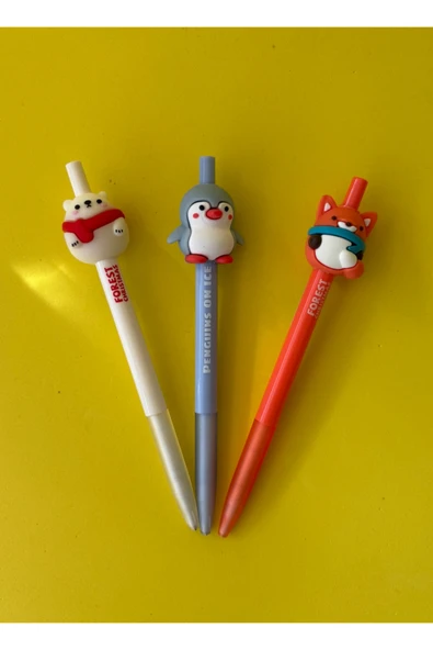3'lü Hayvan Figürlü 0.7 Uçlu Versatil Kalem Seti | Sevimli ve Eğlenceli Tasarım Kalem - 3