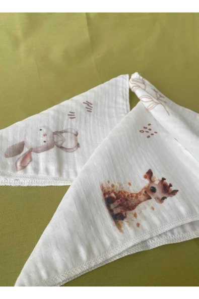 3' lü  Set Desenli Müslin Bebek Ağız Mendili %100 Pamuk 20 x 20 Cm - 5