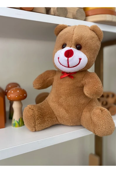 Kırmızı Burunlu Sevimli Peluş Ayıcık – Yumuşak Sarılma Oyuncağı – Uyku ve Oyun Arkadaşı – Hediyelik - 2