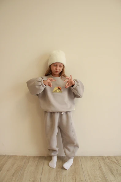 Taş Rengi Dağ Nakışlı Çocuk Alt Üst Takım ürün görseli