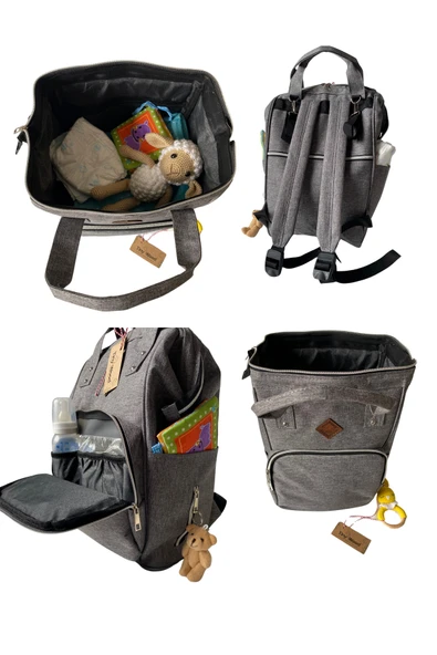Gri Anne Bebek Bakım Çantası | Sıvı Geçirmez, Termoslu, Çok Gözlü Sırt Çantası - 4