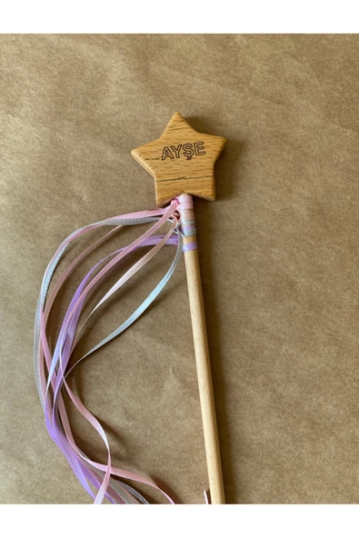 İsme Özel Ahşap Yıldız Asa | 20 cm Doğal Sihirli Peri Değneği – Montessori Uyumlu - 2