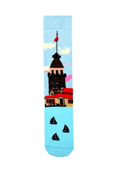 İstanbul Temalı 5’li Renkli Çorap Seti | Unisex Hediye Kutulu Çoraplar | Doğal Pamuk - 5