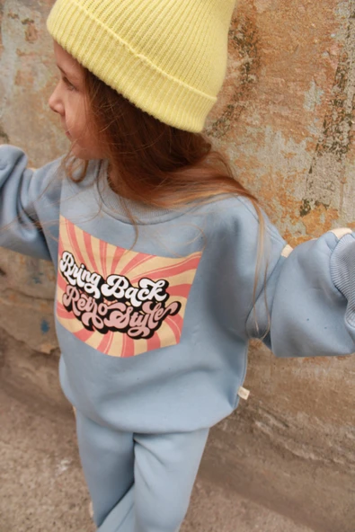 Mavi Retro Baskılı Çocuk Alt Üst Takım - Resim 7