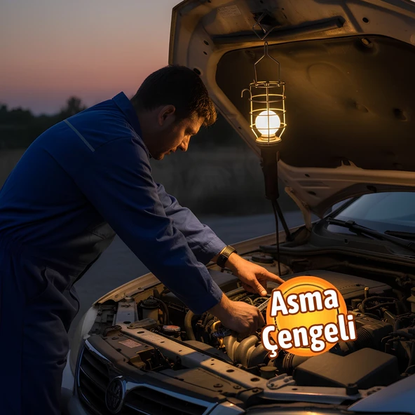 Siyah 15 mt Plastik Saplı Metal Koruma Kafesli Kablolu E27 Standart Duy Seyyar El Lambası - Resim 4