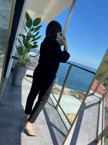 MDB Kadın Uzun Kollu önden Fermuarlı Modal Ceket Ve Pantolon Ikili Takım - Resim 4