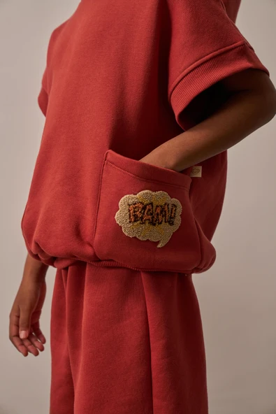 Kiremit Nakışlı Cepli Hoodie Takım - Resim 9