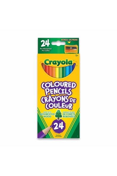 24 Colourful Pencils- Amerikan-Nontoxic- 24 Renk Kuru Boya Seti- Kalemtıraş hediyeli ürün görseli