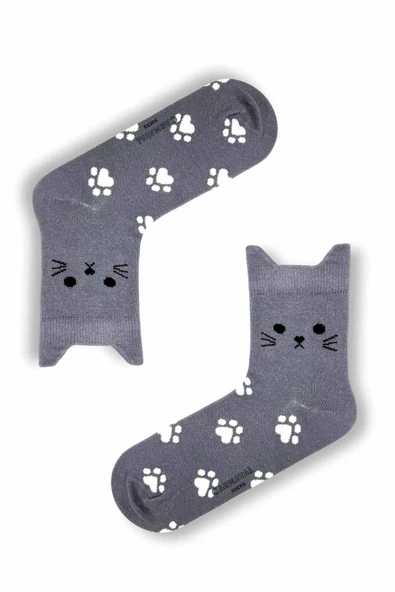 5’li Kedi Şekilli Renkli Çorap Seti | Hediye Kutulu Unisex Pamuklu Çoraplar - 5