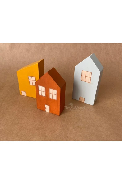 İskandinav Waldorf Ahşap Oyuncak Ev Seti, Ahşap Oyuncak Evler 3 lü - 3