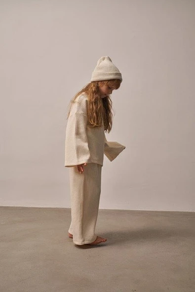 Krem Cookie Nakışlı Dökümlü Alt Üst Takım - Resim 5