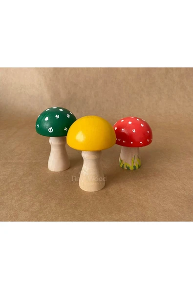 Waldorf  Doğal Ahşap Mantar Oyuncak Seti 3 lü - 2