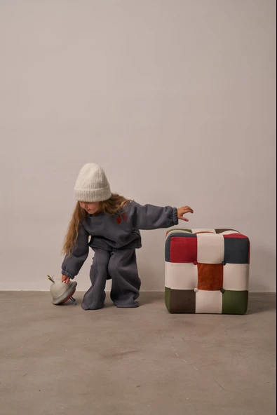 Gri Omuz Nakışlı Asimetrik Detaylı Alt Üst Takım - Resim 4