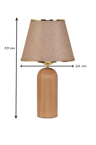 Silos Masif Ahşap Ayaklı Gold Detaylı Kumbeji Kumaş Şapkalı Dekoratif Abajur - Resim 2