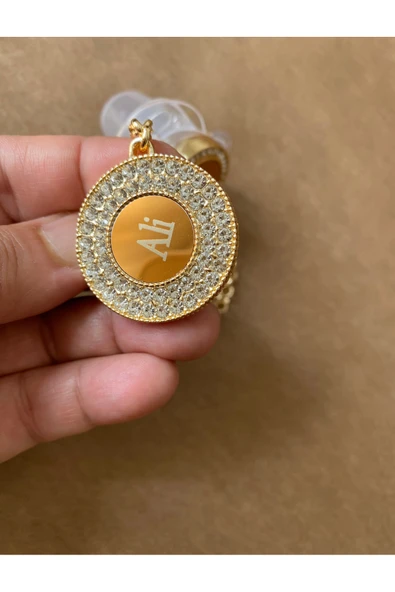 İsme Özel Altın Kaplama Zirkon Taşlı Bebek Emzik Seti (0-6 Ay) | Silikon & Damaklı Şeffaf - 2