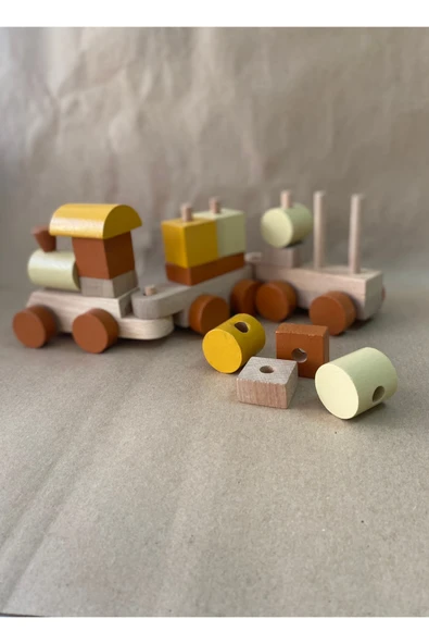 Ahşap Bloklu Eğitici Bul-Tak Tren Oyuncak Seti - 6