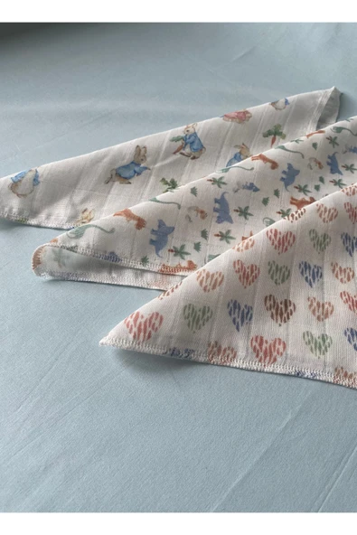 Desenli %100 Pamuk Müslin Bebek Ağız Mendili – 3'lü Set (25*25 CM) - 4