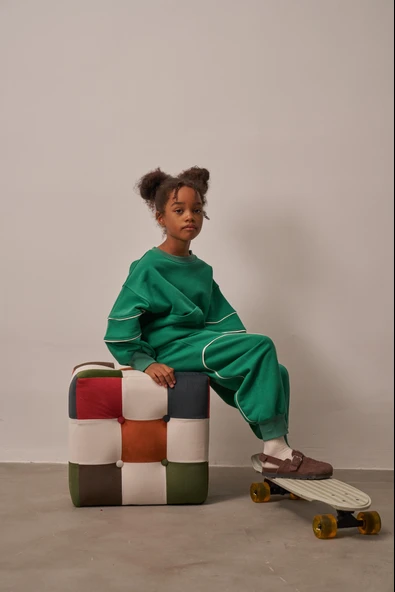 Yeşil Asimetrik Cep Detaylı Oversize Çocuk Alt Üst Takım - Resim 2