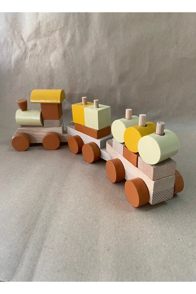 Ahşap Bloklu Eğitici Bul-Tak Tren Oyuncak Seti - 9