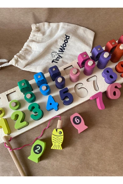 Ahşap Manyetik Olta ile Balık Tutma & Sayı Sıralama Oyunu – Montessori Eğitici Oyuncak (12×41 cm) - 3