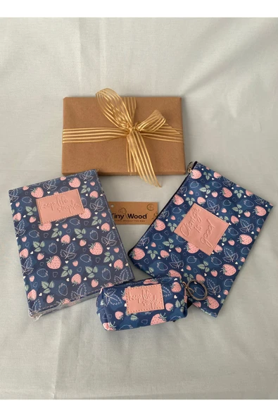 Kadın Hediye Seti – Defter, Anahtarlık ve Çanta Organizer | Desenli Deri Kapaklı Defter - 5