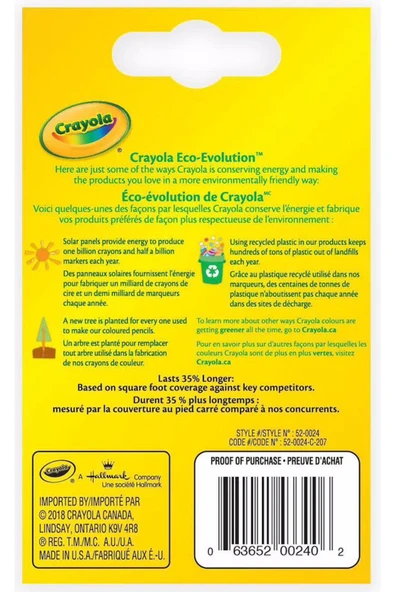 24 Colourful Crayons- Amerikan-Nontoxic- 24 Renk Mum Boya Seti - Resim 3