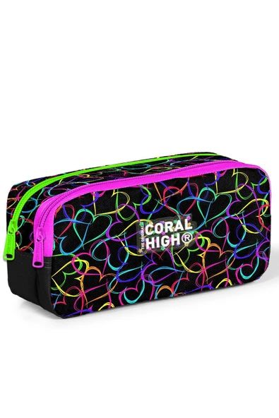 Siyah Renkli Kalp Desenli 3’lü İlköğretim Okul Çanta Seti - 2