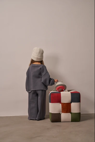 Gri Omuz Nakışlı Asimetrik Detaylı Alt Üst Takım - Resim 6