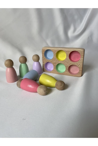 7'li Waldorf Gökkuşağı, Yıldız Kule, Peg Bebek Tabla Seti, Waldorf Eğitsel Ahşap Oyuncak Jumbo Set - Resim 4