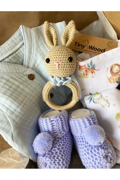 Organik Müslin Tulumlu Bebek Hediye Seti | Amigurumi Çıngıraklı - 2