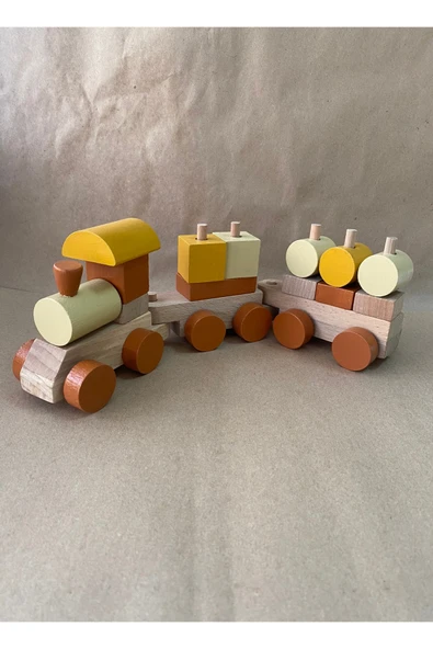 Ahşap Bloklu Eğitici Bul-Tak Tren Oyuncak Seti - 3