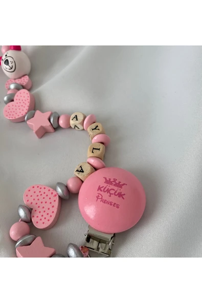 İsimli Emzik Zinciri – Doğal Ahşap Emzik Askısı – El Yapımı Bebek Hediyesi - 2