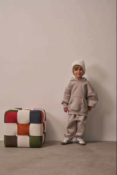 Gri Çocuk Kanguru Cepli Oversize Eşofman Takımı ürün görseli