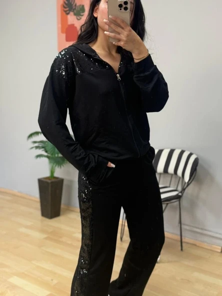 Kadın Iki Iplik Kumaş Pul Ve Fermuar Detaylı Ikili Takım - Resim 3