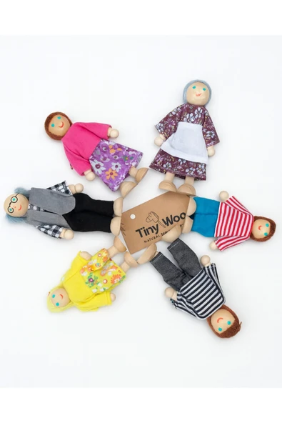 Ahşap Kukla Aile Seti 6'lı – Montessori Eğitim Oyuncağı, Oyun Evi Figürleri ürün görseli 1